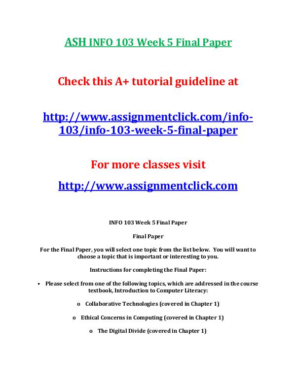 ASH INFO 103 Week 5 Final Paper