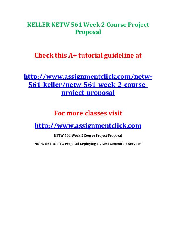 KELLER NETW 561 Week 2 Course Project Proposal