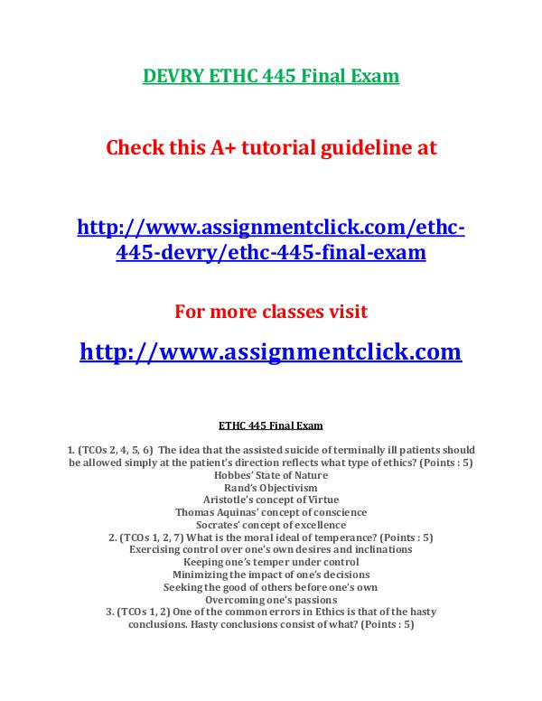 DEVRY ETHC 445 Final Exam