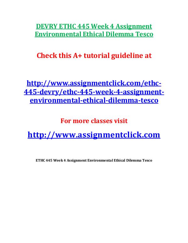 DEVRY ETHC 445 Week 4 Assignment Environmental Eth