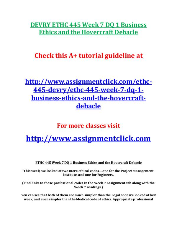 DEVRY ETHC 445 Week 7 DQ 2 Assemble and Test Your