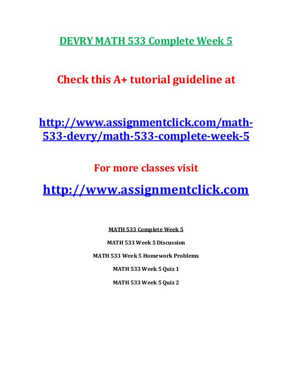 DEVRY MATH 533 Entire Course DEVRY MATH 533 Complete Week 5