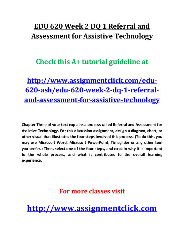 ASH EDU 620 entire course EDU 620 Week 2 DQ 1 Referral and Assessment for As