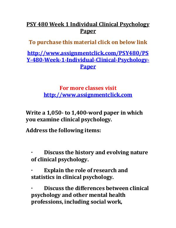 UOP PSY 480 Week 1 Individual Clinical Psychology