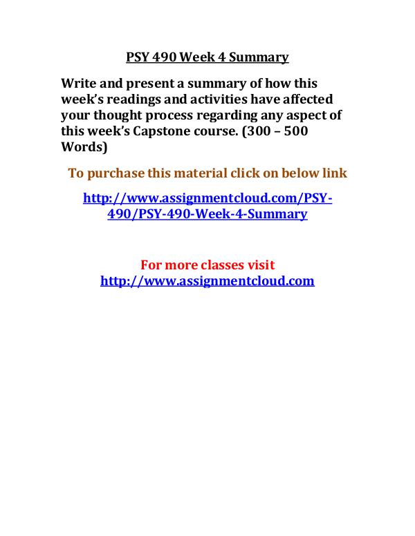 uop psy 490 entire course UOP PSY 490 Week 4 Summary