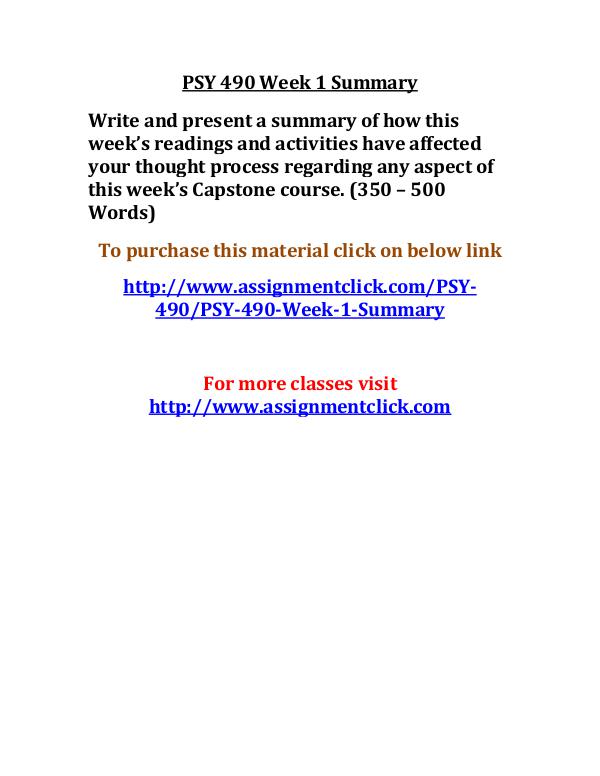 uop psy 490 entire course UOP PSY 490 Week 1 Summary