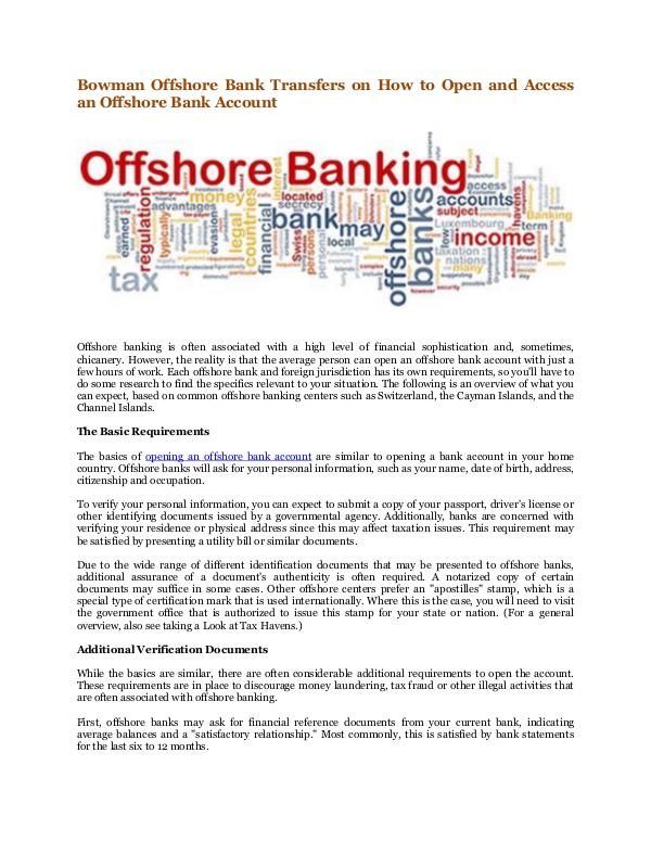 Bowman Offshore Bank Transfers How to Open and Access an Offshore Bank Account