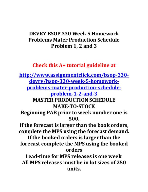 DEVRY BSOP 330 Week 5 Homework Problems Mater Prod