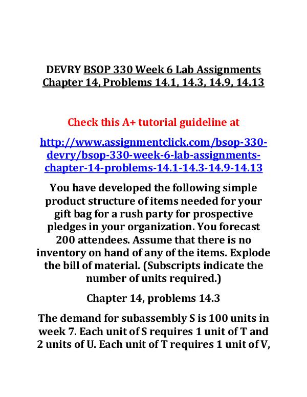 DEVRY BSOP 330 Week 6 Lab Assignments Chapter 14