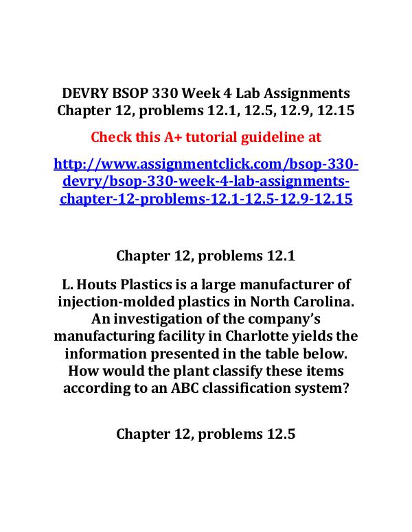 DEVRY BSOP 330 Entire Course DEVRY BSOP 330 Week 4 Lab Assignments Chapter 12