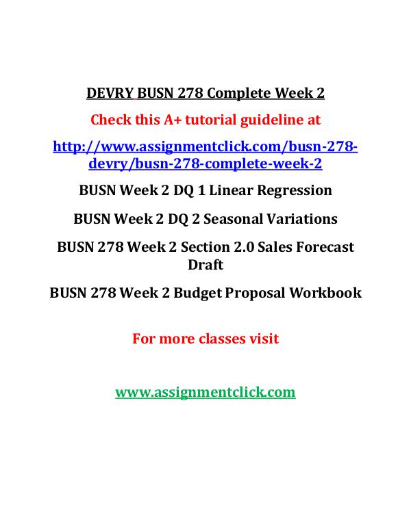 DEVRY BUSN 278 Entire Course DEVRY BUSN 278 Complete Week 2