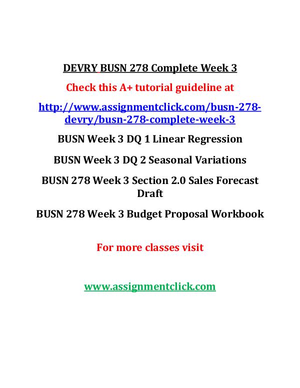 DEVRY BUSN 278 Entire Course DEVRY BUSN 278 Complete Week 3