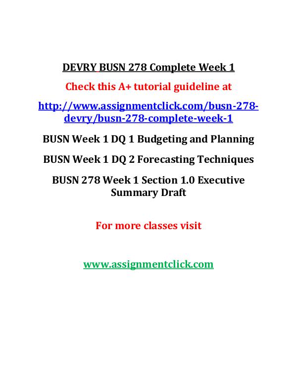 DEVRY BUSN 278 Entire Course DEVRY BUSN 278 Complete Week 1