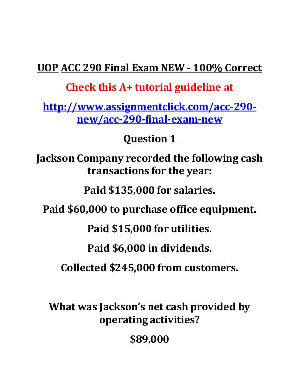 UOP ACC 290 Final Exam NEW