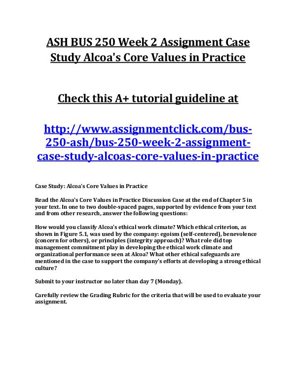 ASH BUS 250 Week 2 Assignment Case Study Alcoa