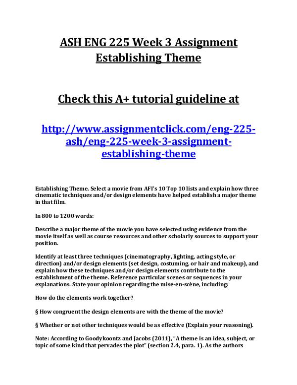 ASH ENG 225 Week 3 Assignment Establishing Theme