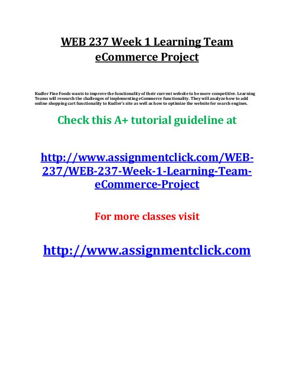 uop web 237 entire course UOP WEB 237 Week 1 Learning Team eCommerce Project