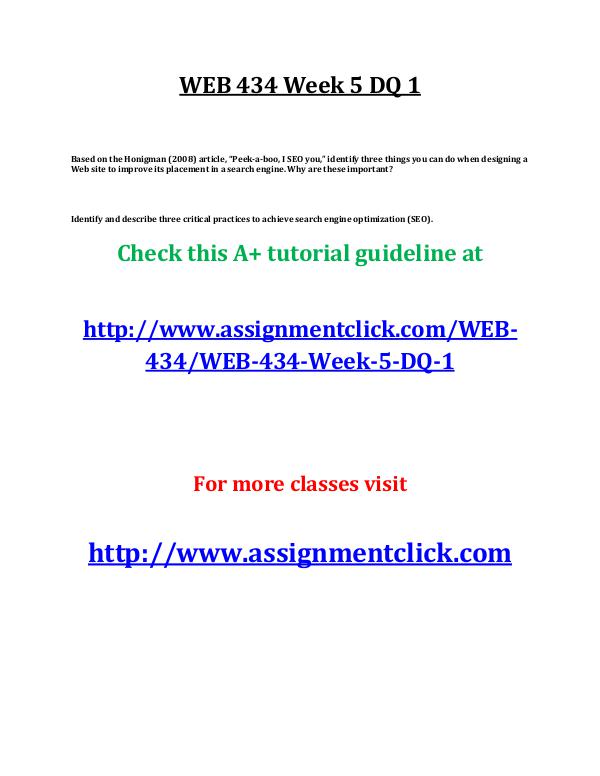 uop web 434 entire course UOP WEB 434 Week 5 DQ 1