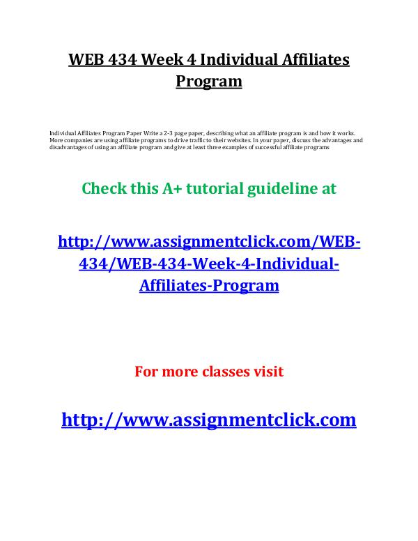 uop web 434 entire course UOP WEB 434 Week 4 Individual Affiliates Program