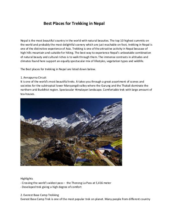 Best Places for Trekking in Nepal Best Places for Trekking in Nepal