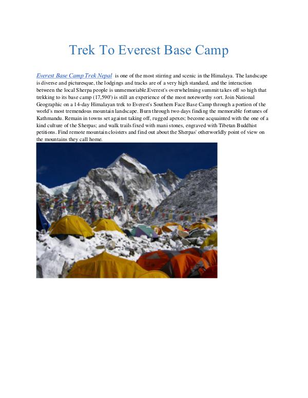 Trek To Everest Base Camp Trek To Everest Base Camp