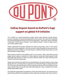 Cathay Dupont Award on DuPont’s huge support on global 4-H initiative