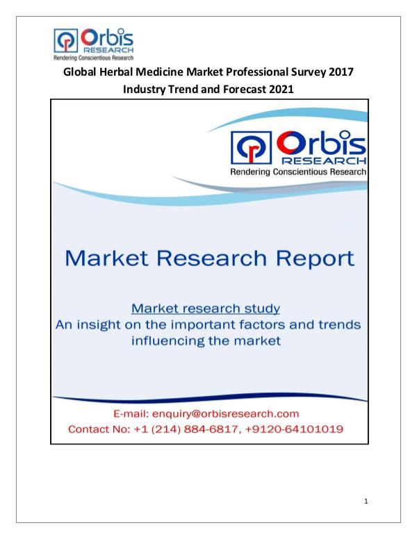 Research Report: Global Herbal Medicine Industry Professional Surve