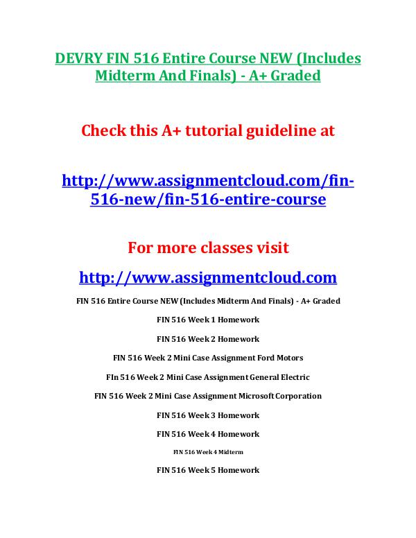FIN 516 DevryDEVRY FIN 516 Entire Course NEW (Includes Midterm And Fi DEVRY FIN 516 Entire Course NEW (Includes Midterm