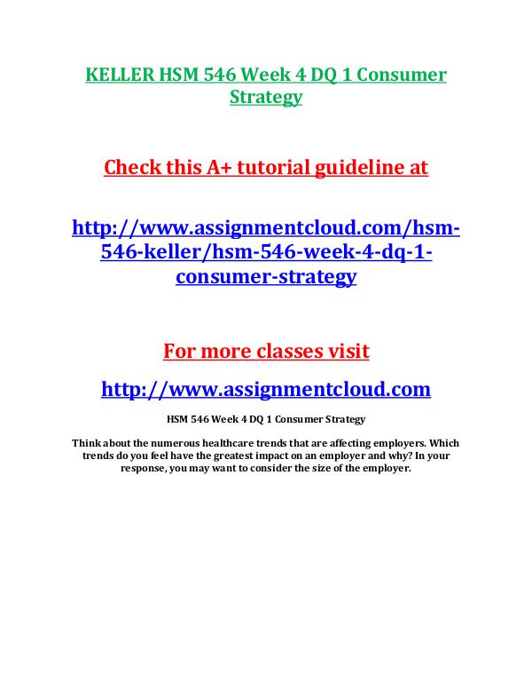KELLER HSM 546 Week 4 DQ 1 Consumer Strategy
