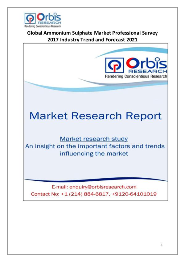 New Study: Global Ammonium Sulphate Market Professional Survey Trend Global Ammonium Sulphate Market