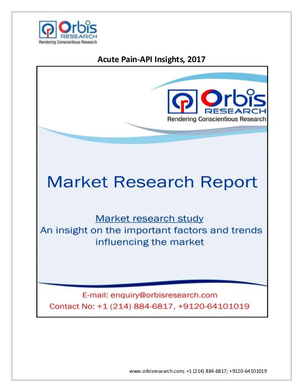 Medical Devices Market Research Report Acute Pain-API Insights and Pipeline AnalysisI ndu