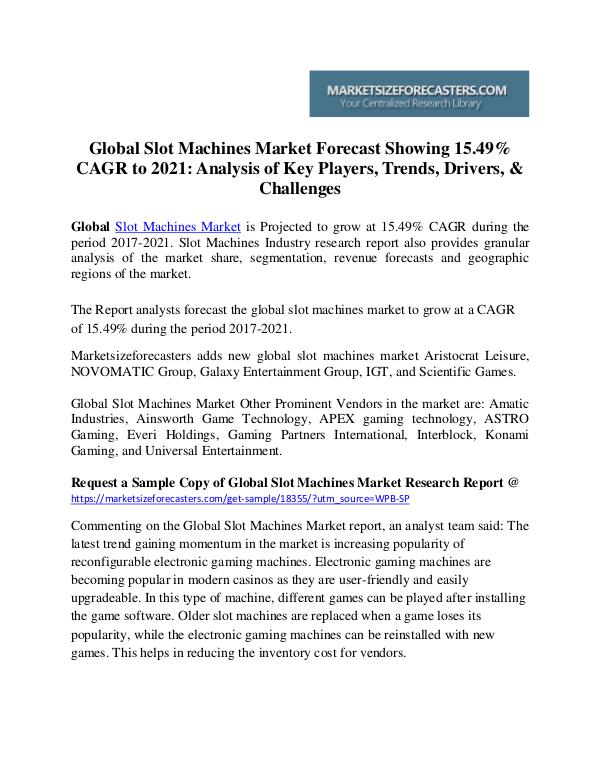 Global Slot Machines Market 2017-2021 Slot Machines Market