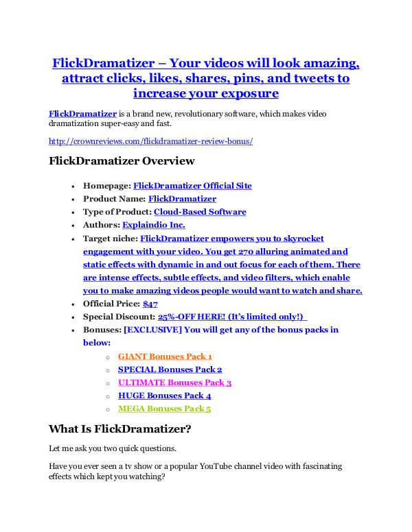 FlickDramatizer Review – (Truth) of FlickDramatizer and Bonus FlickDramatizer Review and (Free) GIANT $14,600 BO