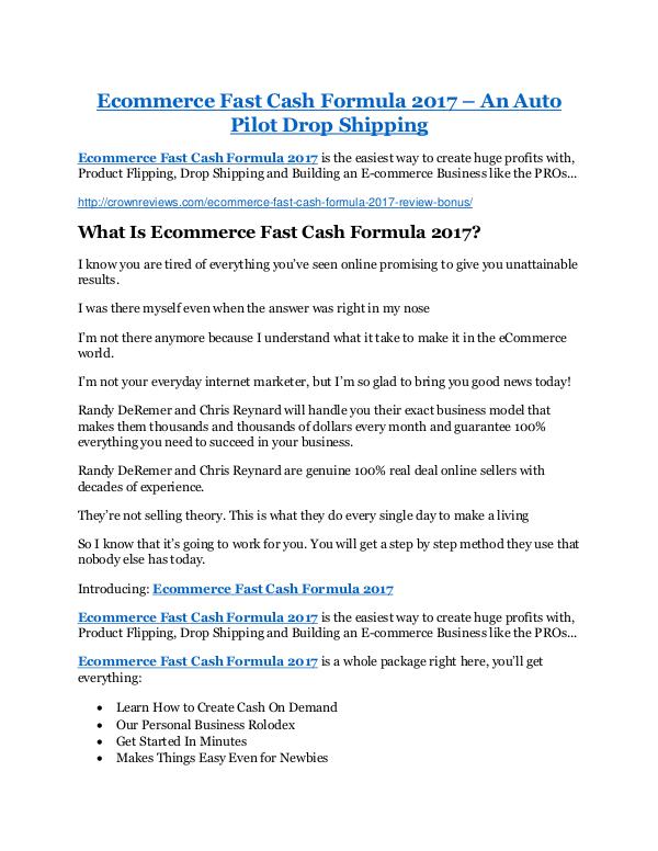 Ecommerce Fast Cash Formula 2017 review and (SECRET) $13600 bonus Ecommerce Fast Cash Formula 2017 review and (SECRE