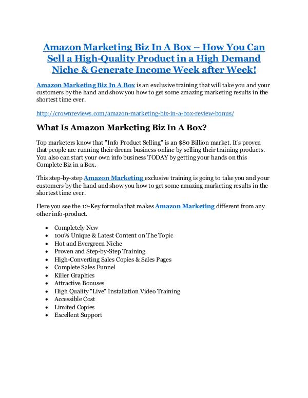 Amazon Marketing Biz In A Box review and (SECRET) $13600 bonus Amazon Marketing Biz In A Box review -65% Discount