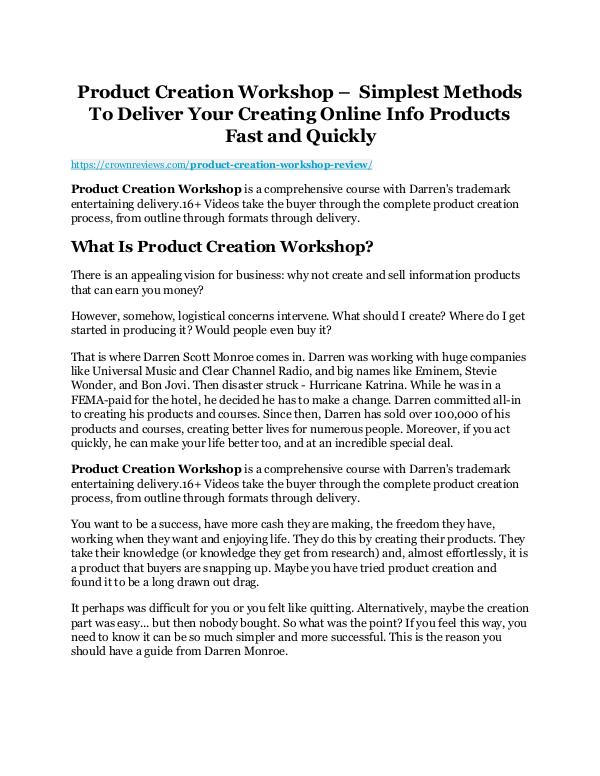 Product Creation Workshop review and $26,900 bonus - AWESOME! Product Creation Workshop Review