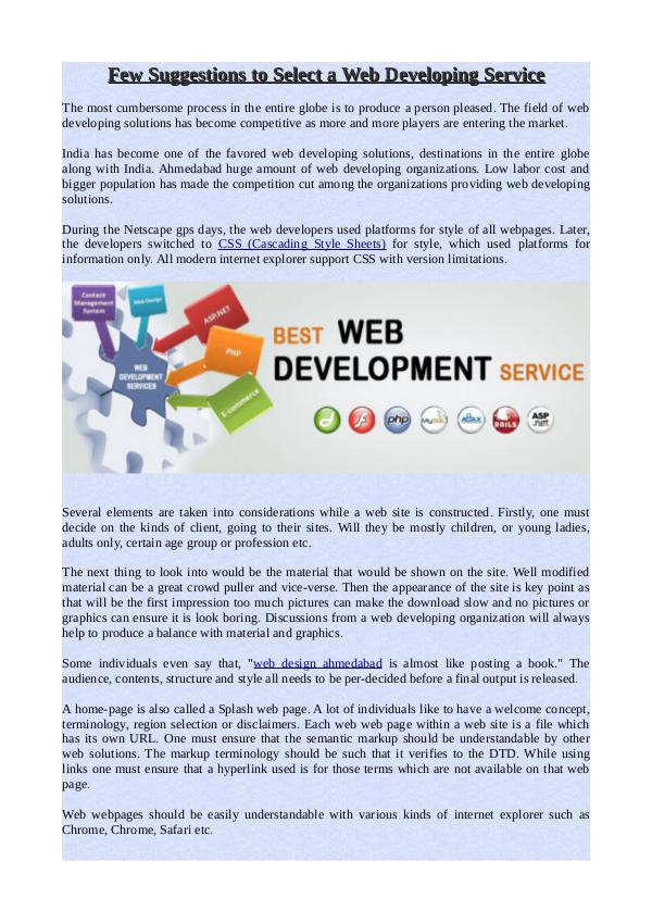 SEO Web Design Solutions - A Effective Web Existence For On the inter Few Suggestions to Select a Web Developing Service