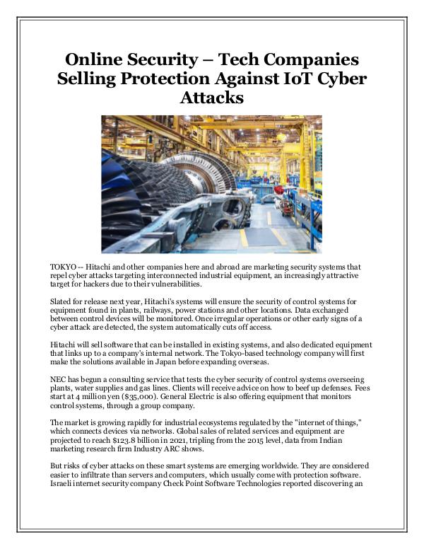 Online Security – Tech Companies Selling Protection Against IoT Cyber Online Security – Tech Companies Selling Protectio