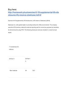 Exercise 8-18 Supplemental LIFO disclosures; LIFO reserve; Steelcase