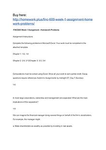 FINC 600 Week 1 Assignment Homework Problems