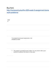 FINC 600 Week 5 Assignment Homework Problems
