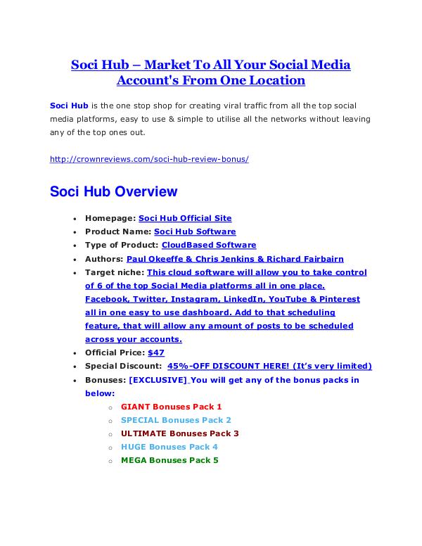 Soci Hub review demo & BIG bonuses pack Soci Hub Review - 80% Discount and $26,800 Bonus
