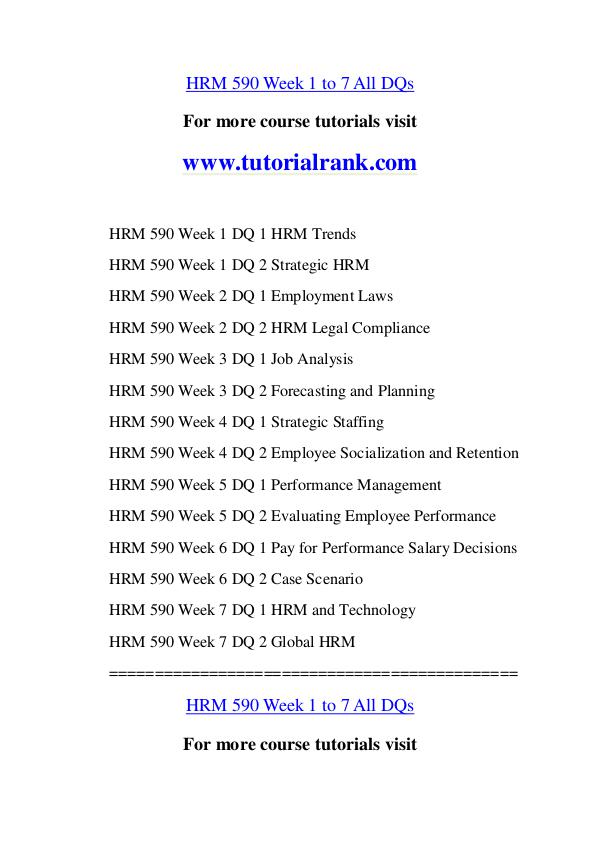 HRM 590 Course Great Wisdom / tutorialrank.com HRM 590 Course Great Wisdom / tutorialrank.com