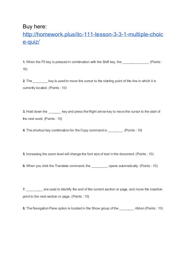 ITC 111 Lesson 3-3.1 Multiple Choice Quiz APU