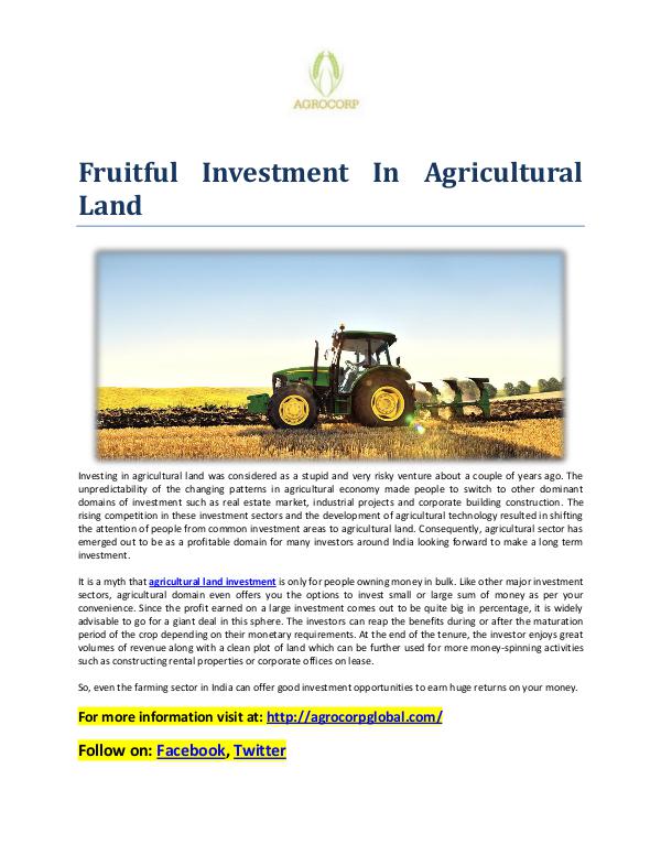 Agrocorp Landbase (P) Limited Fruitful Investment In Agricultural Land
