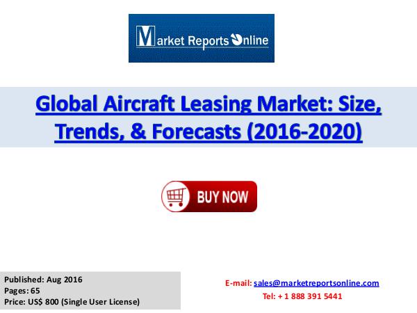 Global Aircraft Leasing Market 2020 Forecast Report Aug 2016