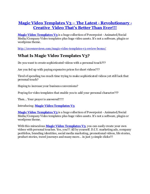 Magic Video Templates V3 TRUTH review and EXCLUSIVE $25000 BONUS Magic Video Templates V3 Review and (MASSIVE) $23,