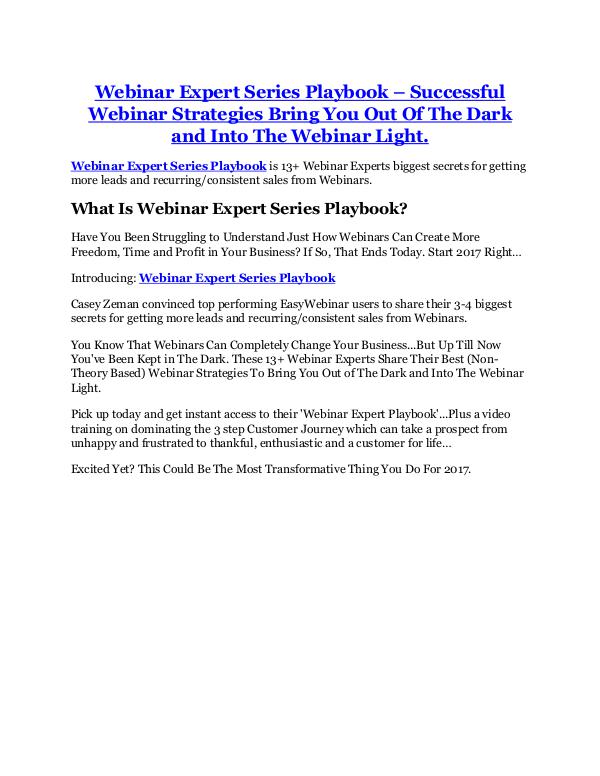 Webinar Expert Series Playbook review and Exclusive $26,400 Bonus Webinar Expert Series Playbook review