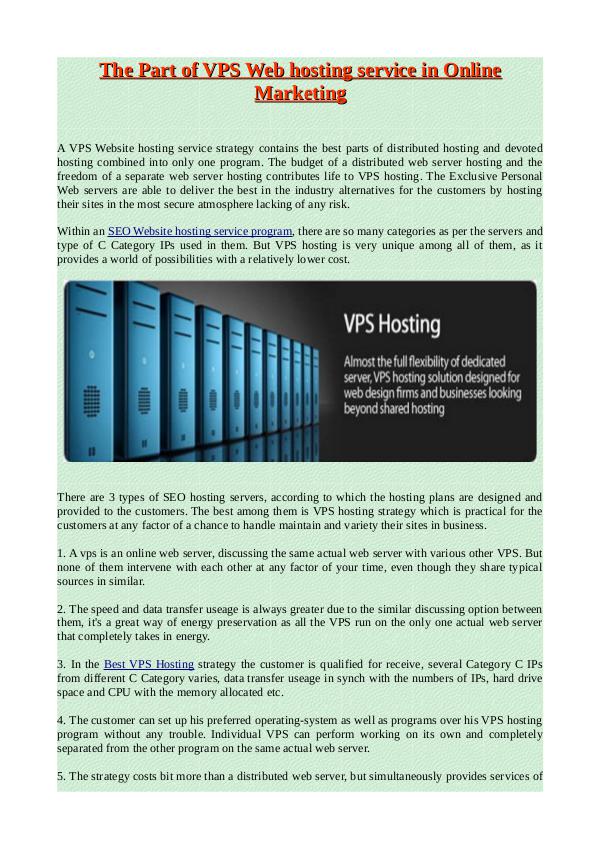 The Part of VPS Web hosting service in Online Marketing The Part of VPS Web hosting service in Online Mark