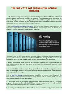 The Part of VPS Web hosting service in Online Marketing